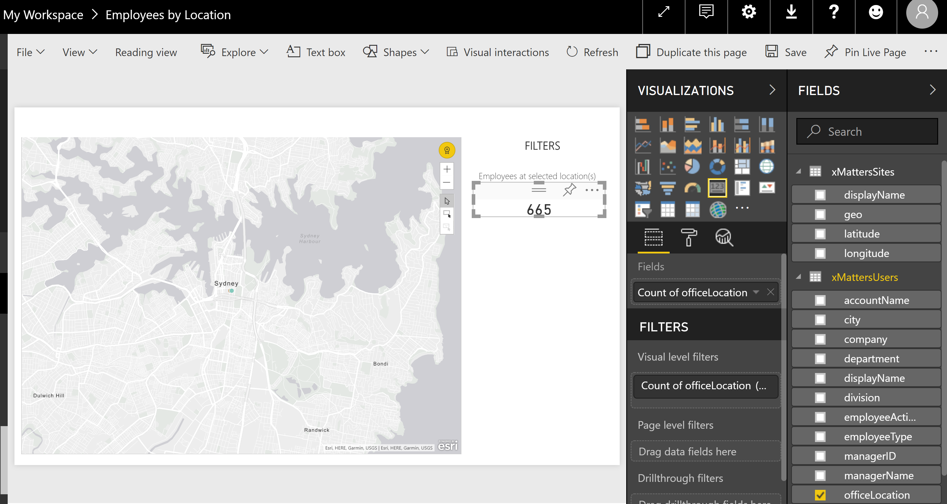 Count of Employees at Selected Location