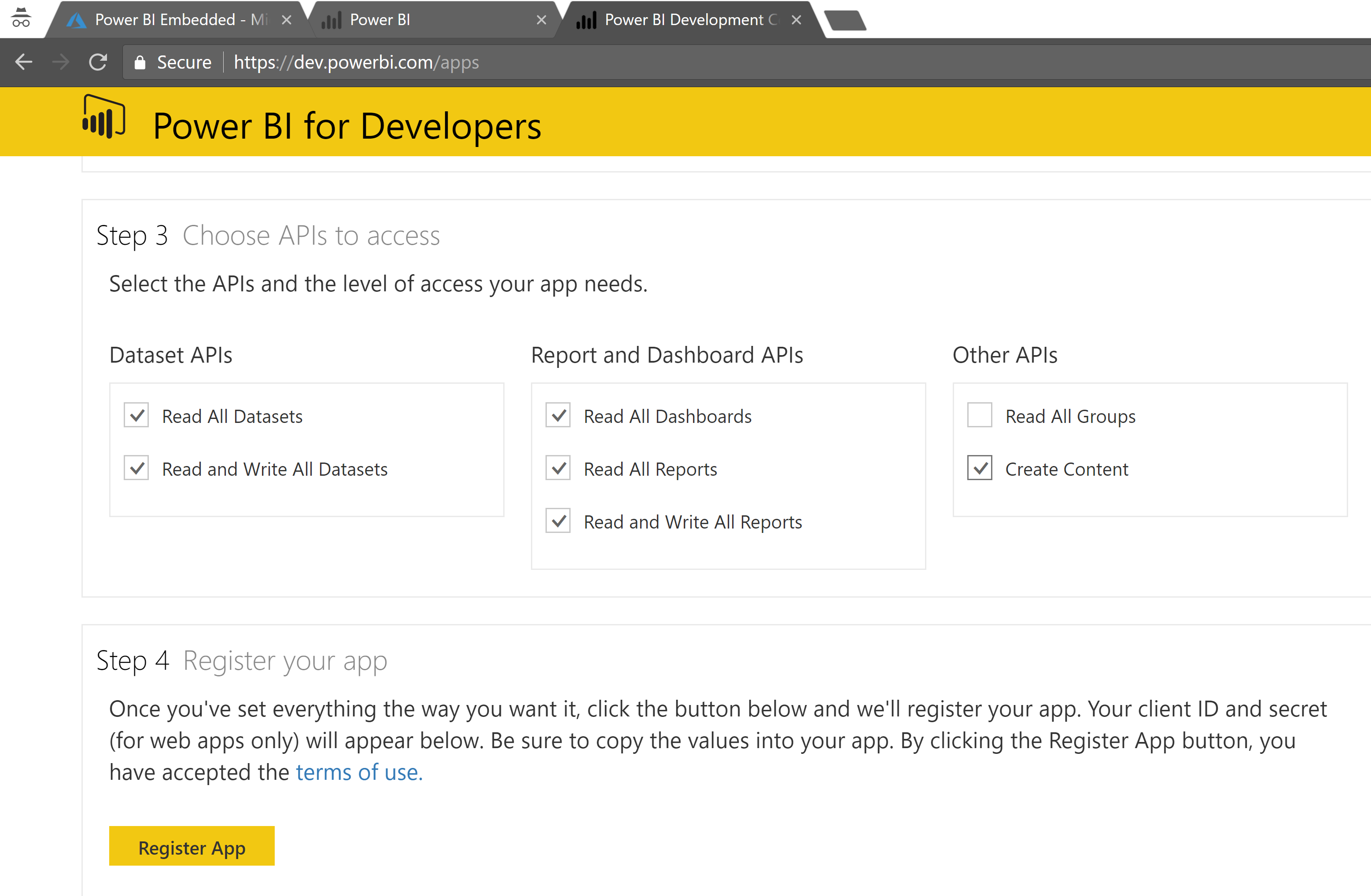 Create PBI App Permissions