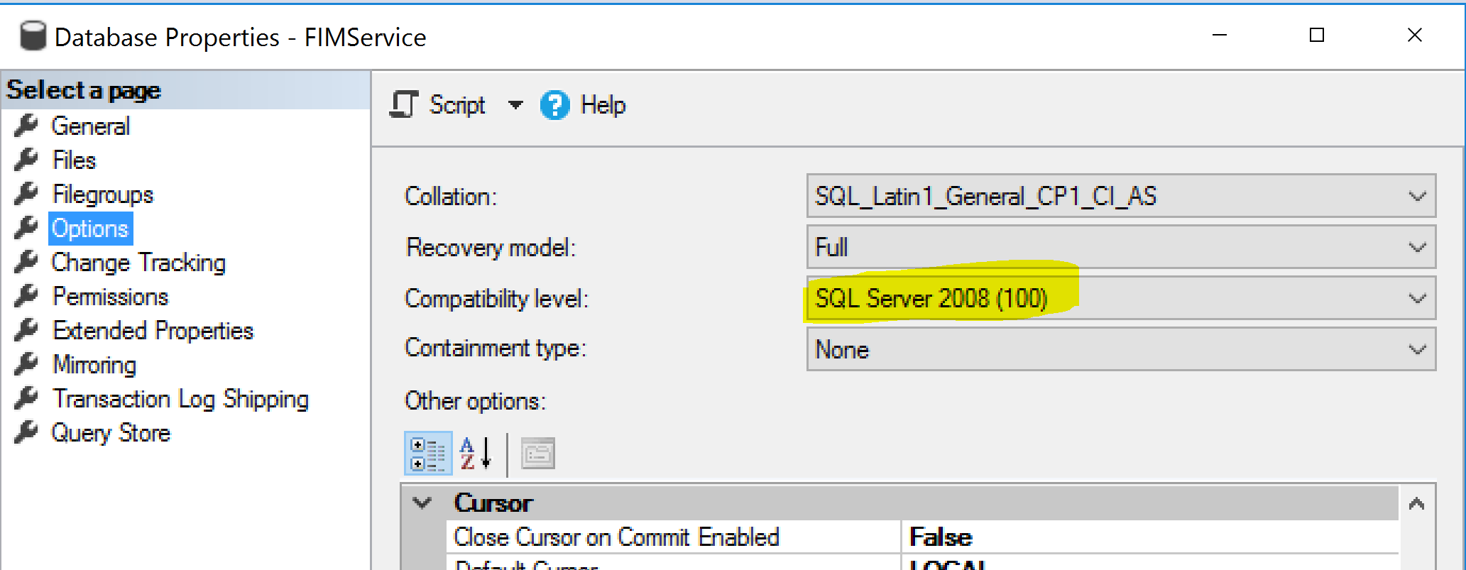 FIMService Database Version
