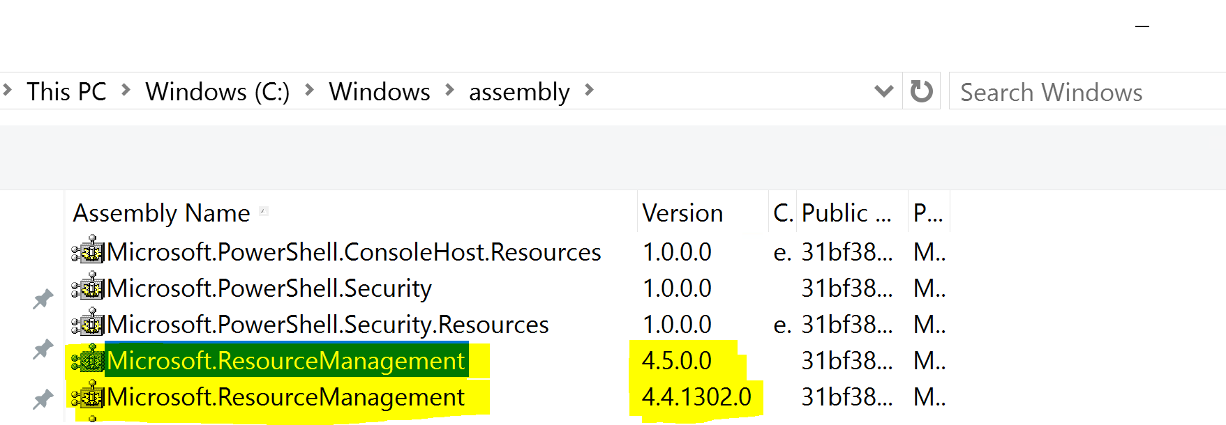 Multiple Versions of Microsoft.ResourceManagement DLL.PNG