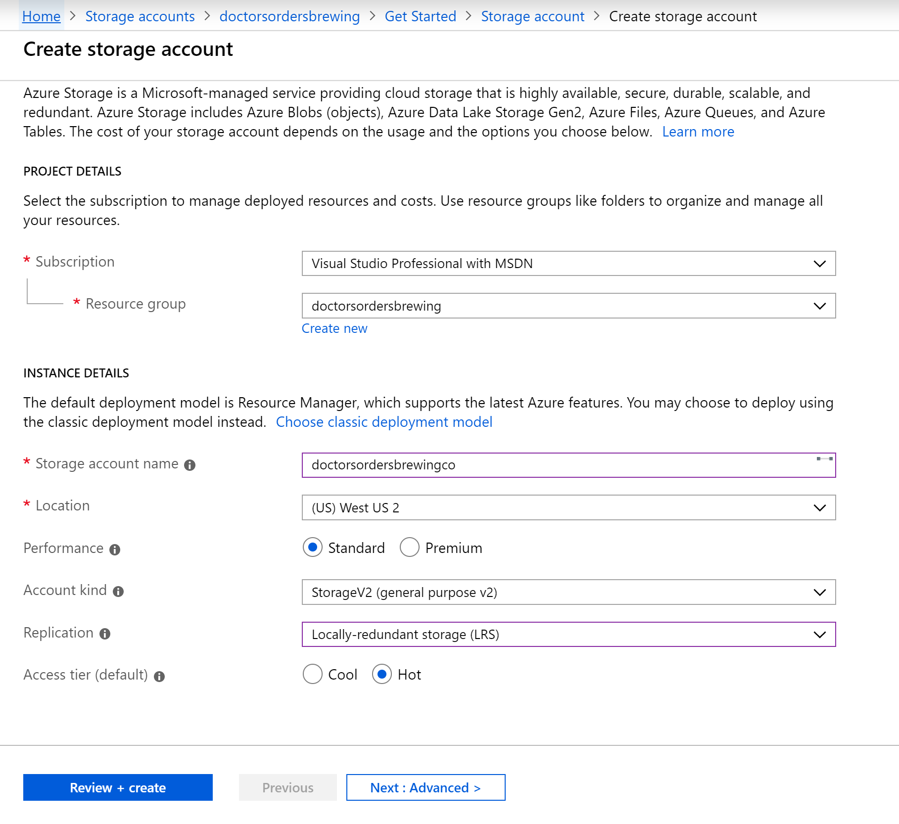 New Storage Account for Azure Static Website.PNG