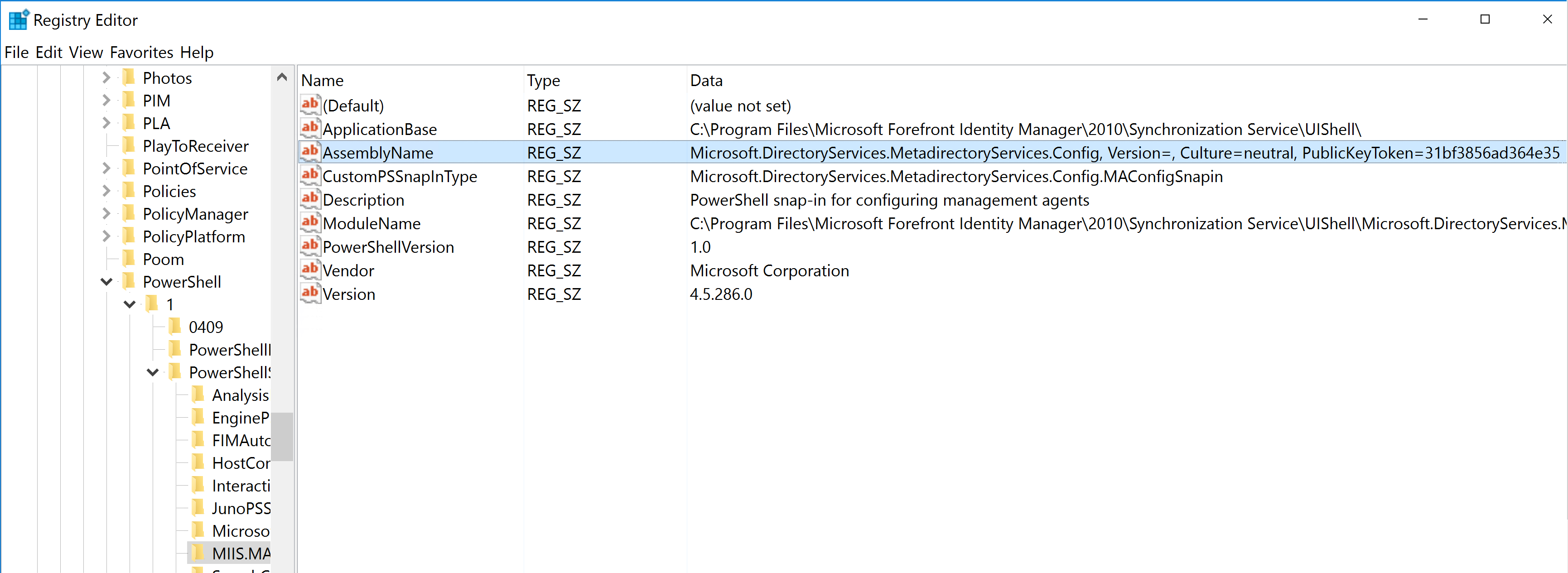 Default Registry Entry for MIIS.MAConfig