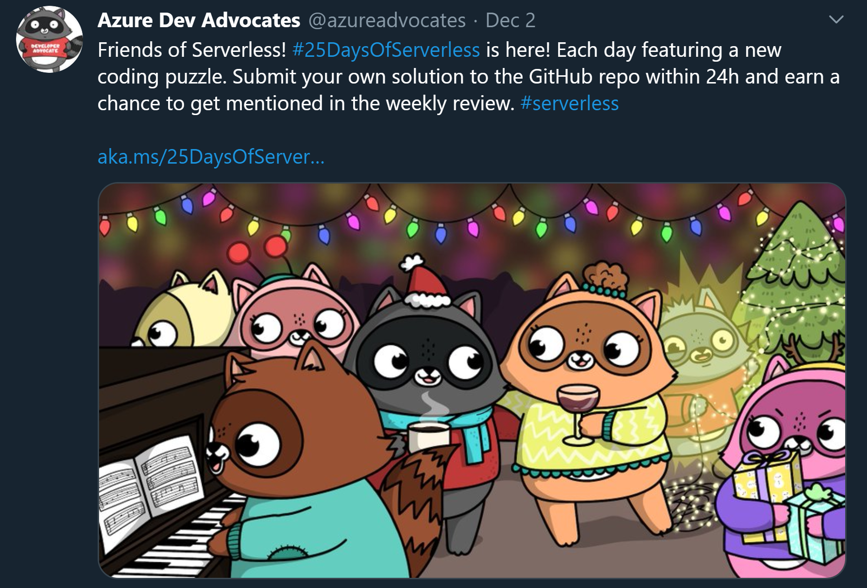 25 Days of Serverless Dev Advocates annoucement.PNG
