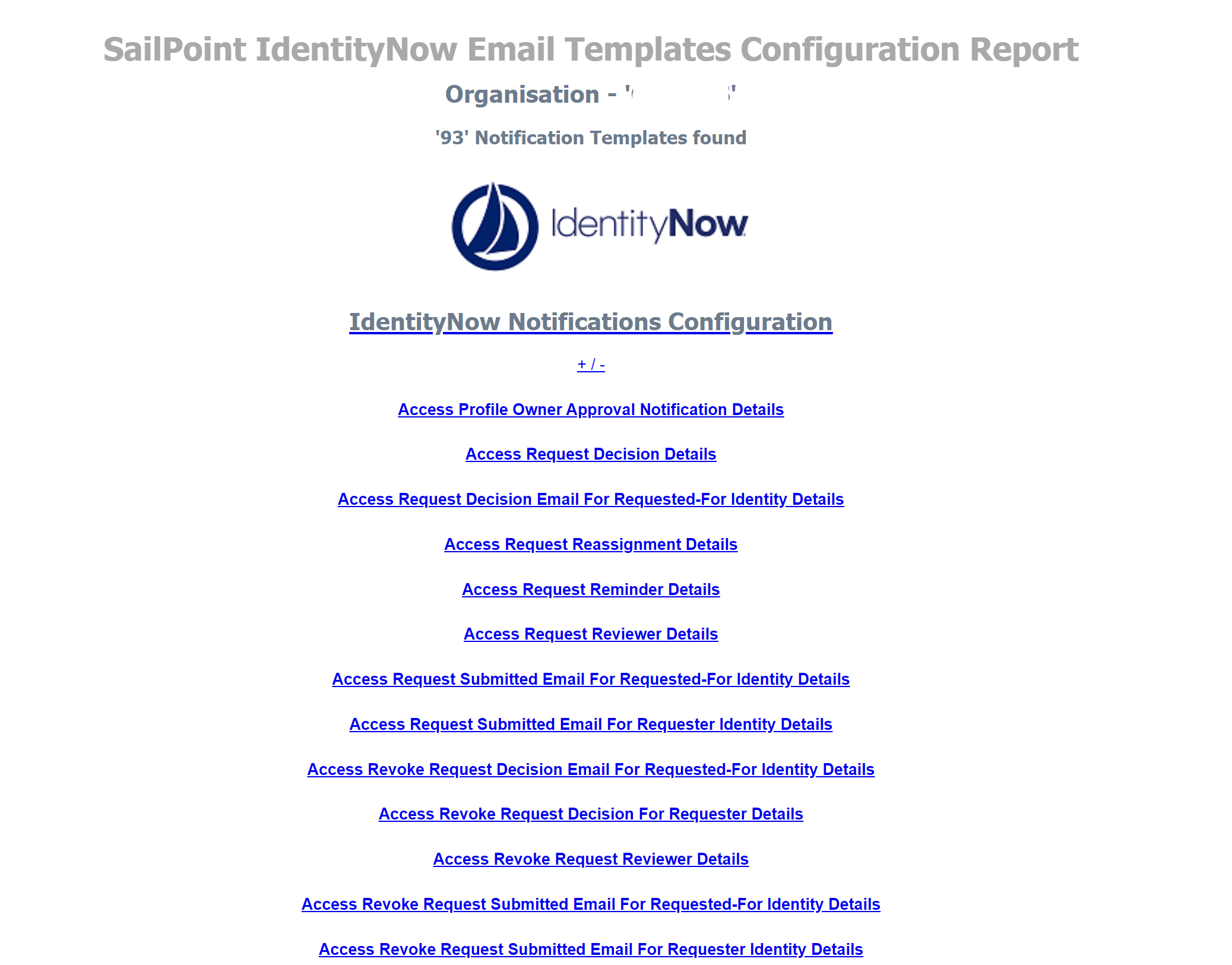 SailPoint IdentityNow Email Template Configuration Report