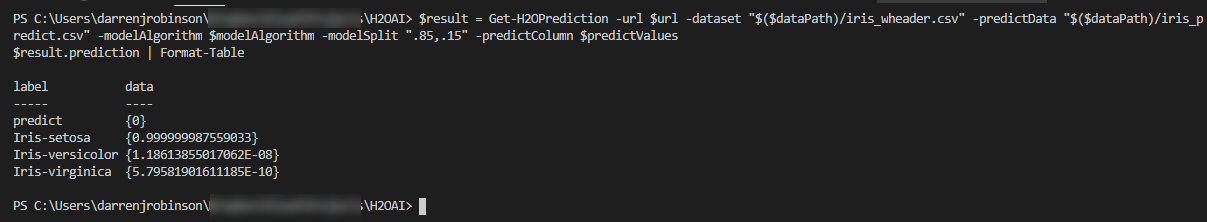 H2O AI PowerShell Module Iris Prediction